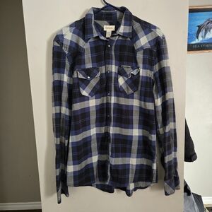 Diesel Men's Navy and Light Blue Plaid Button-Down Shirt